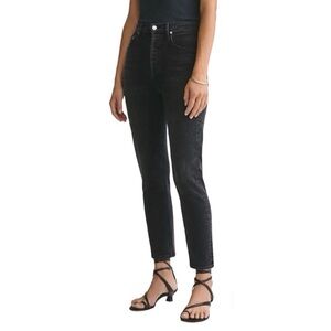 Agolde Riley black washed high rise straight leg jeans 25” button fly denim